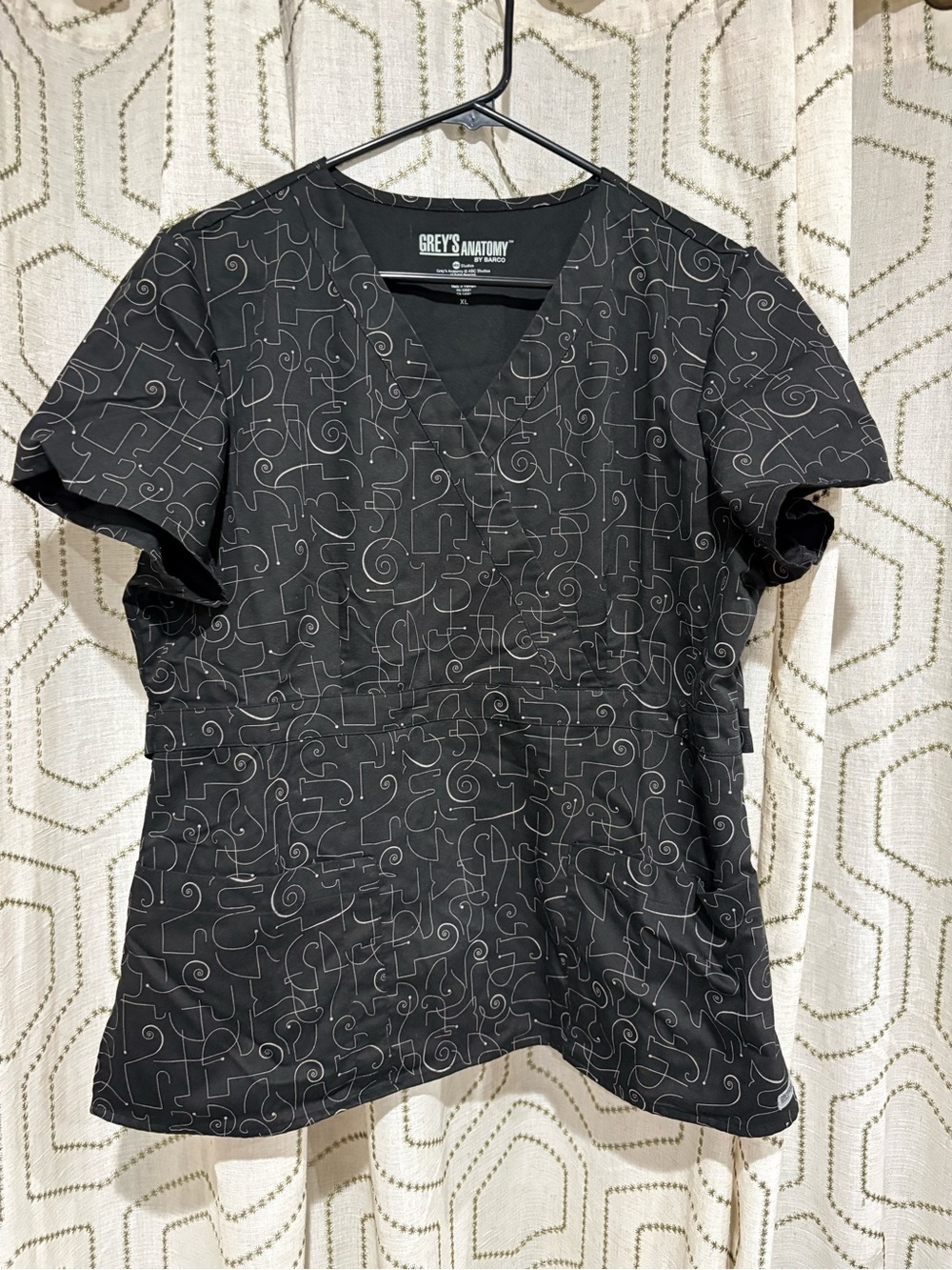 Grey's Anatomy Black Scrub Top V-Neck XL